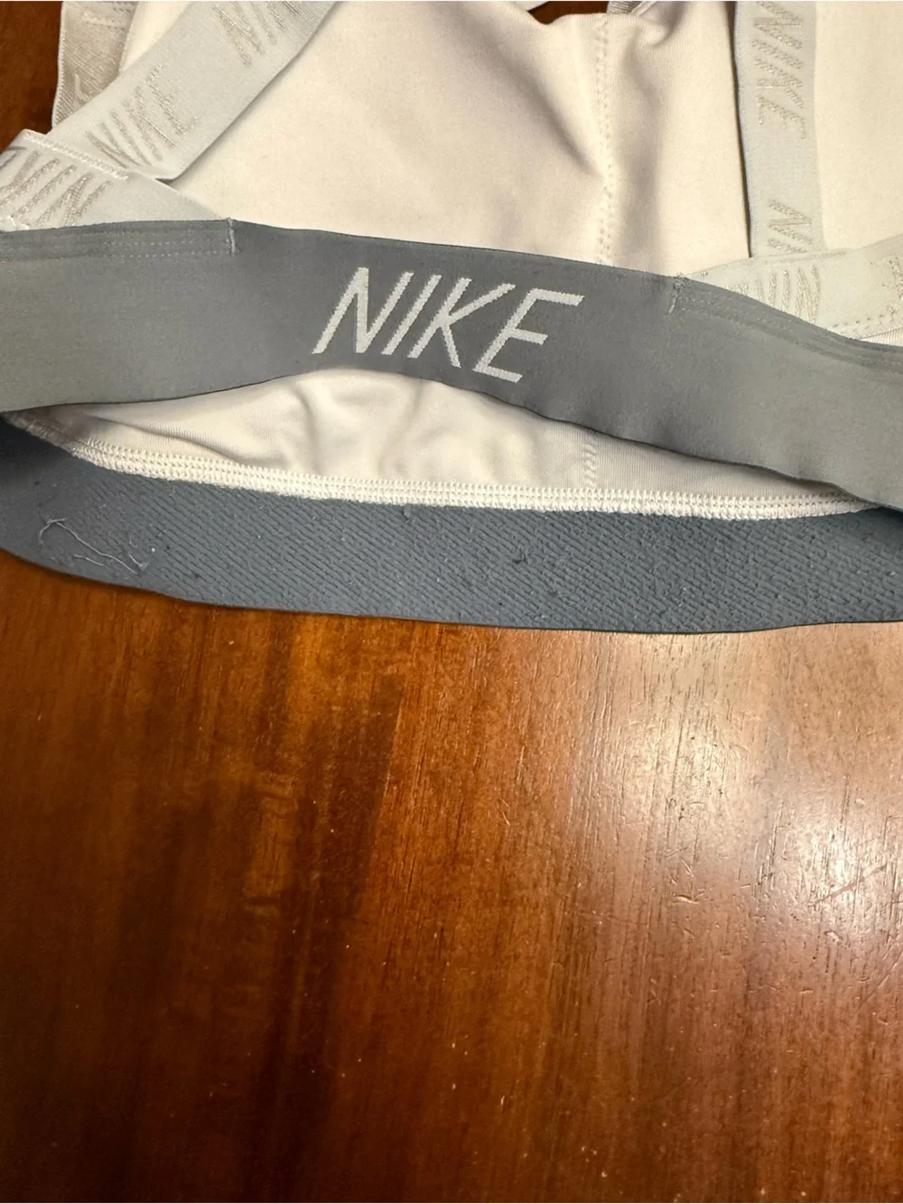 Nike White Sports Bra with Light Gray Band & Straps